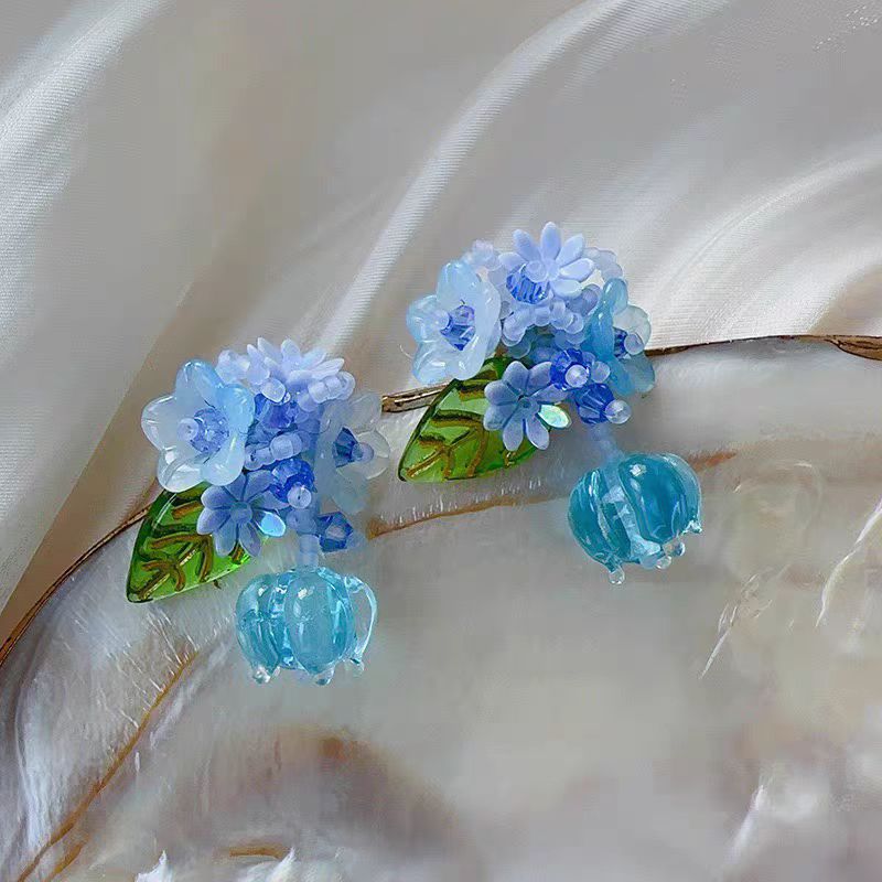 Dopamine Beaded Flower Bud Mori Sweet Artistic Temperament Stud Earrings