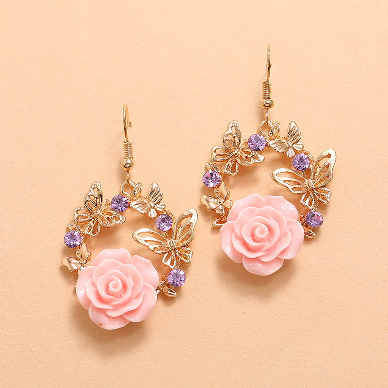 Women's Rose Resin Camellia Metal Alloy Temperament Fairy Earrings