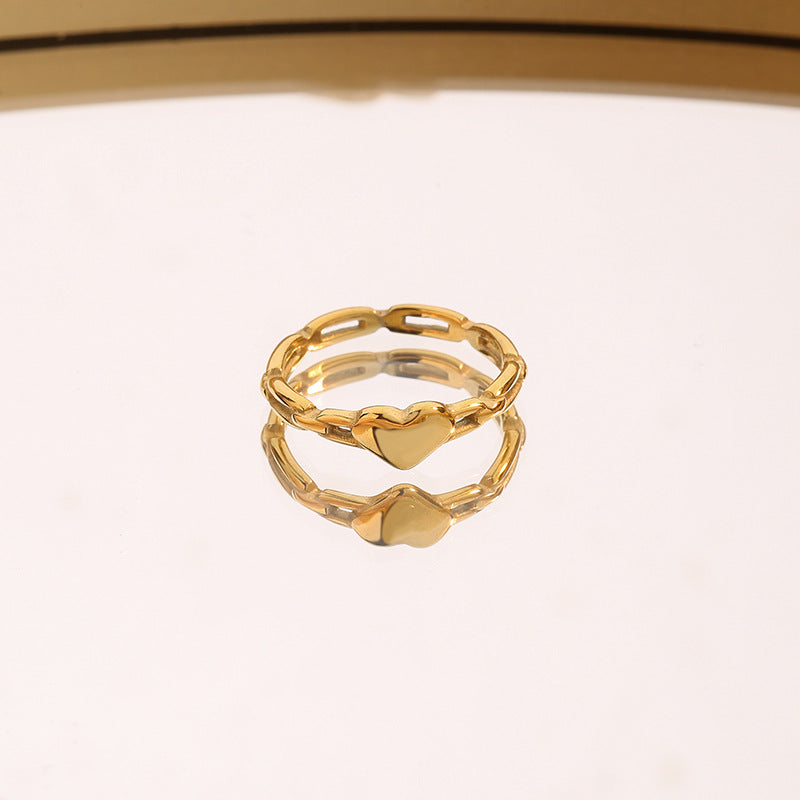 Women's Heart-shaped Design Hollow Gold-plated Fashion Geometric Titanium Rings