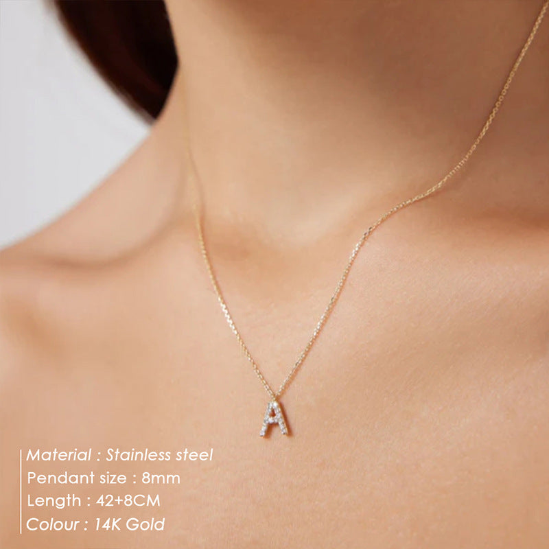 Simple Stainless Steel Diamond Letters Gold-plated Clavicle Necklaces