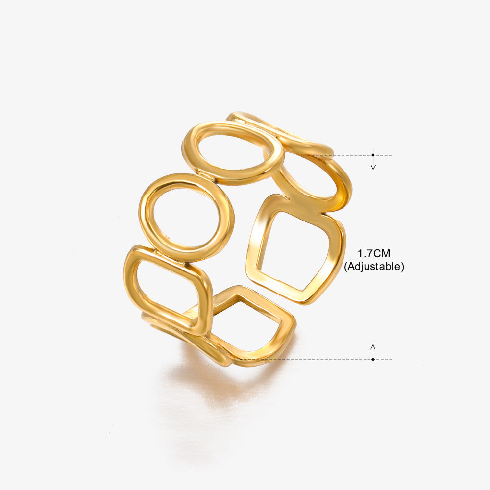Women's Popular Stainless Steel Geometric Ellipse French Retro Rings