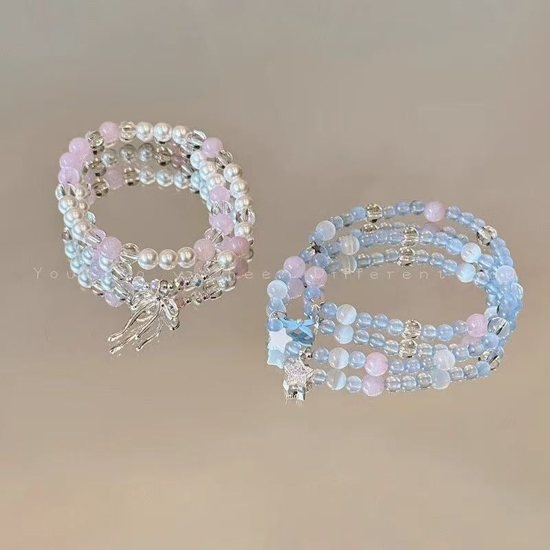 Navy Blue Sapphire Bow Beaded Female Mori Bracelets