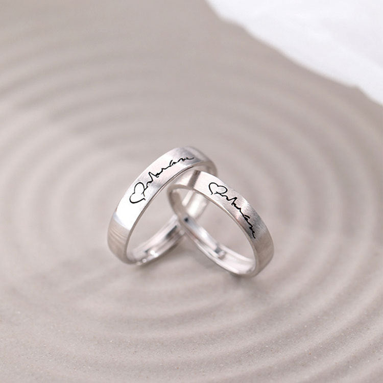 Men's Adjustable Heartbeat Couple Letters Style Valentine's Rings