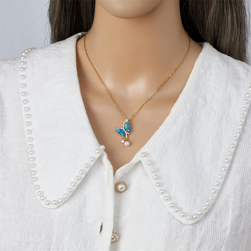 Super Color Fluorescent Butterfly Pearl Tassel Light Necklaces