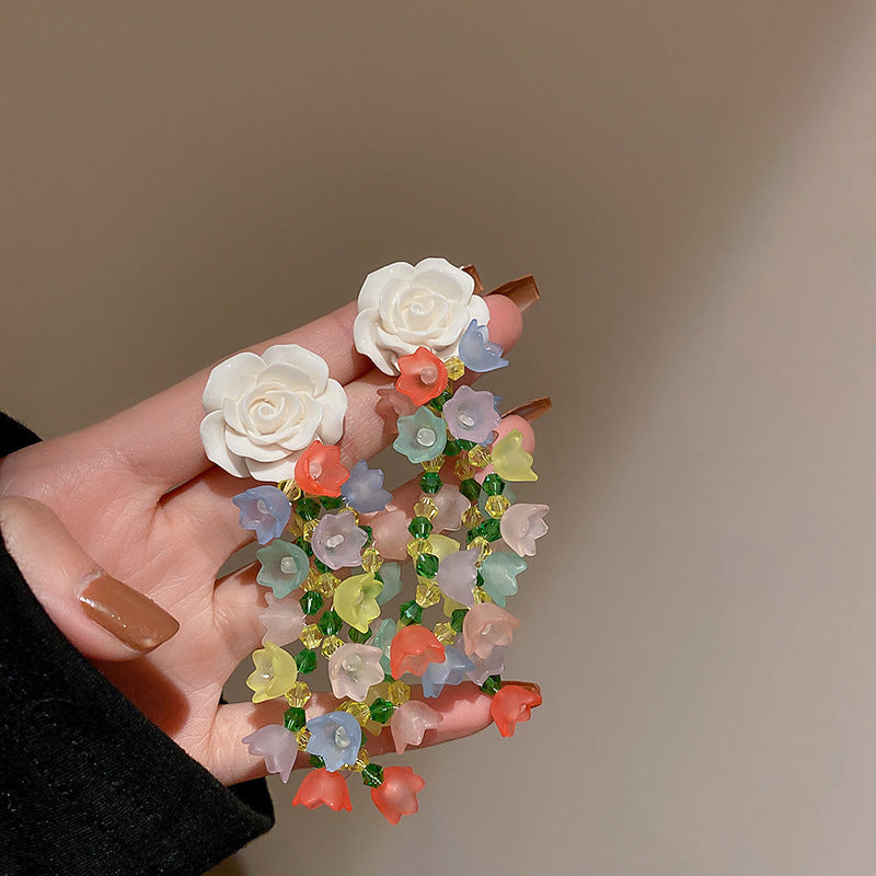 Needle Glaze Love Heart Flowers Summer Earrings