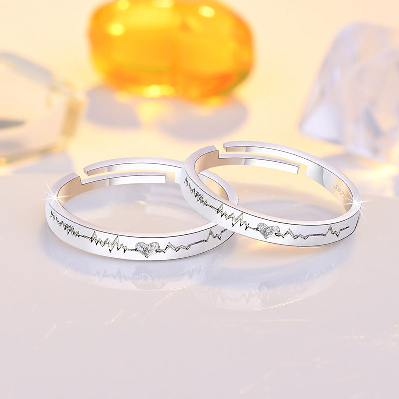 Women's & Men's Couples Openings Sier-plated Couple Fashion Ecg Rings