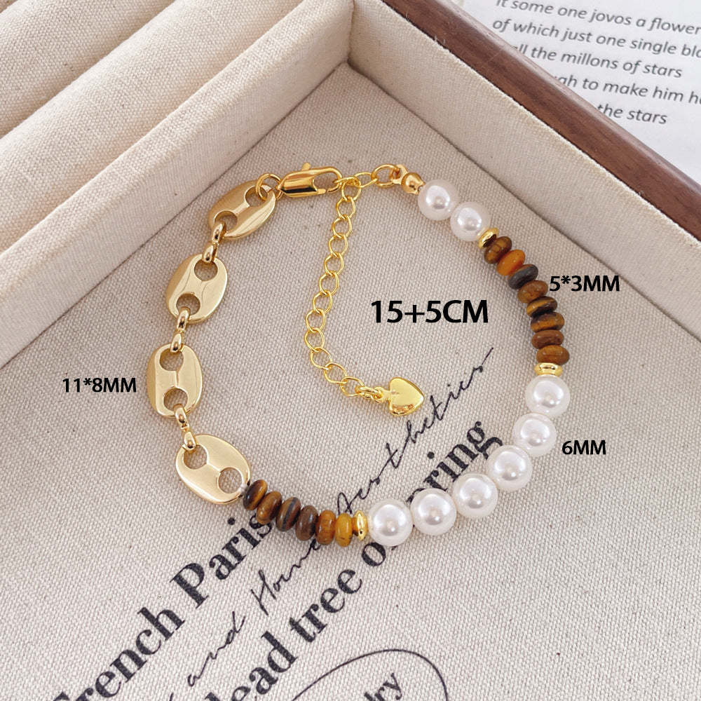 Niche Retro Artistic Style Tigereye Pearl Necklaces