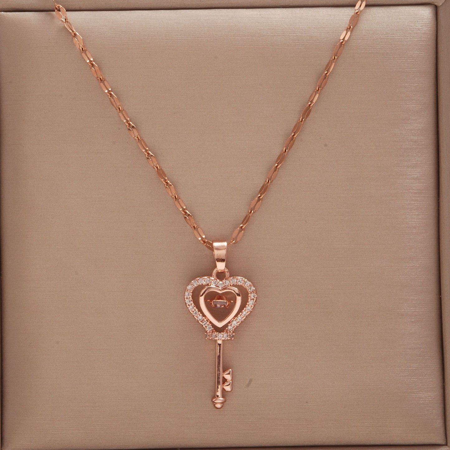 Women's Rose Gold Key Fu Lock Opal Korean Simple Fashion Necklaces