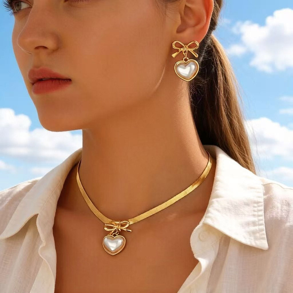 Simple Style Geometric Heart Shape Inlaid Imitation Pearl Bow Flat Rings