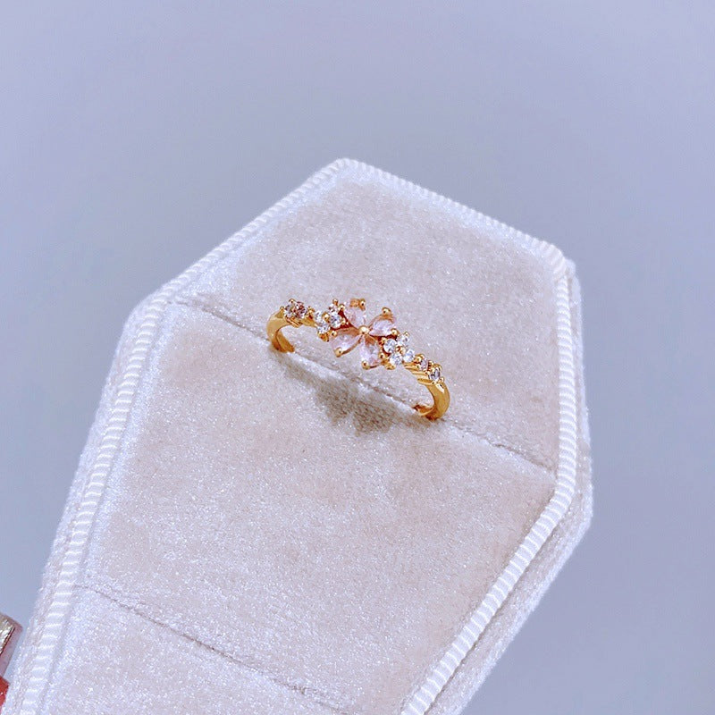 Super Fairy Beautiful Fine Color Zircon Set Niche Twin Rings