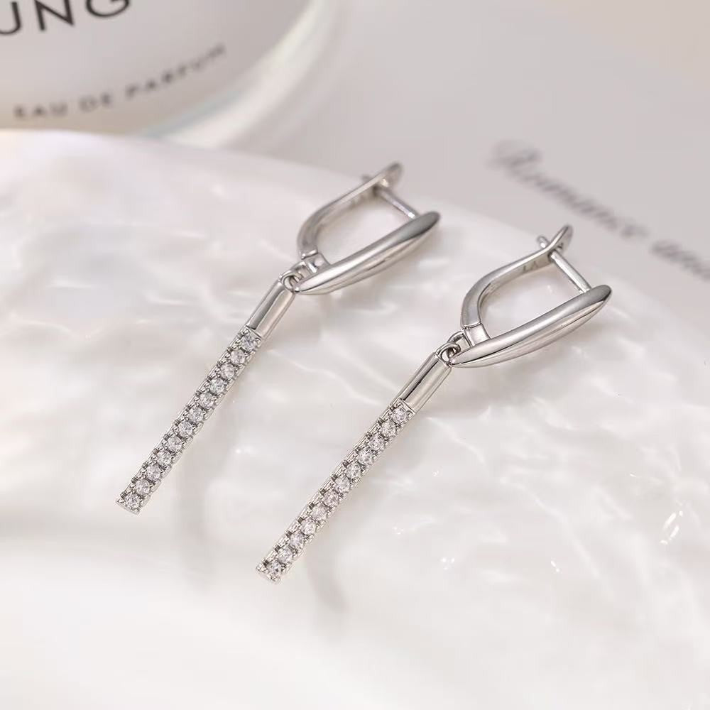 Women's Copper Rose Gold Micro Inlaid Zircon Long Light Luxury High-grade Earrings
