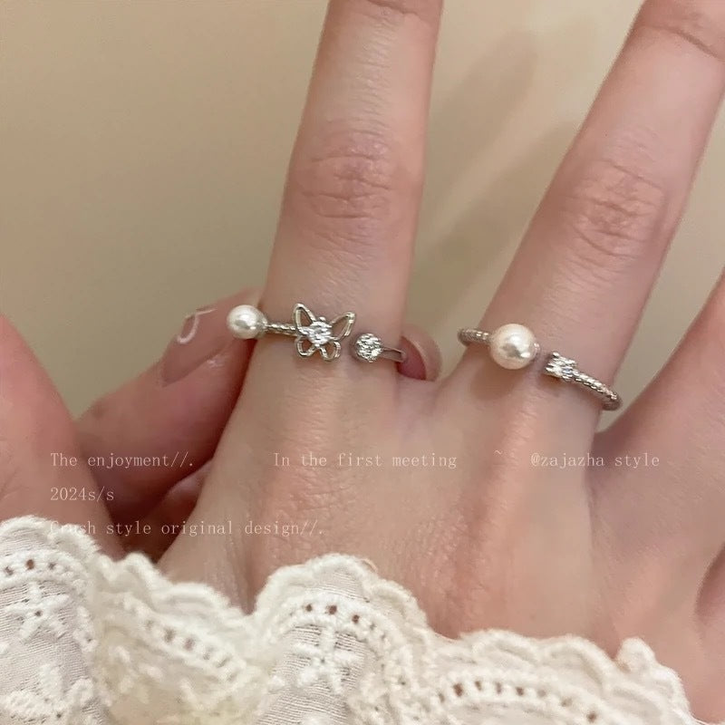 Pearl Butterfly Female Exquisite Design Inlaid Rings