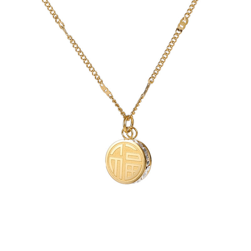 Double-sided Three-dimensional Titanium Steel Personalized Zircon Clavicle Necklace