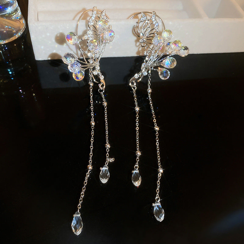 Needle Fully Jeweled Loving Heart Bow Earrings