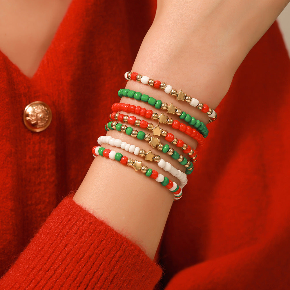 Red Green Christmas Letter Polymer Clay Bracelets