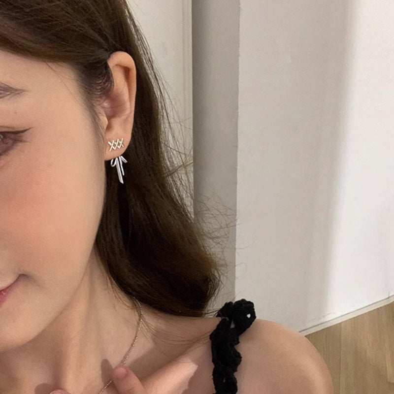 Women's Sier Needle White Ribbon Bow Cold Earrings