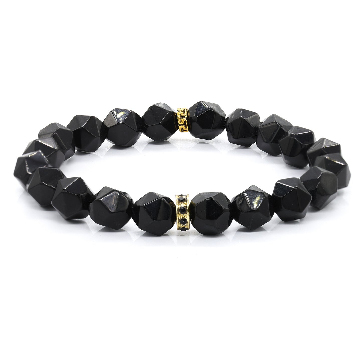 Men's Steel Spacer Beads Black Hoop Obsidian Cut Bracelets