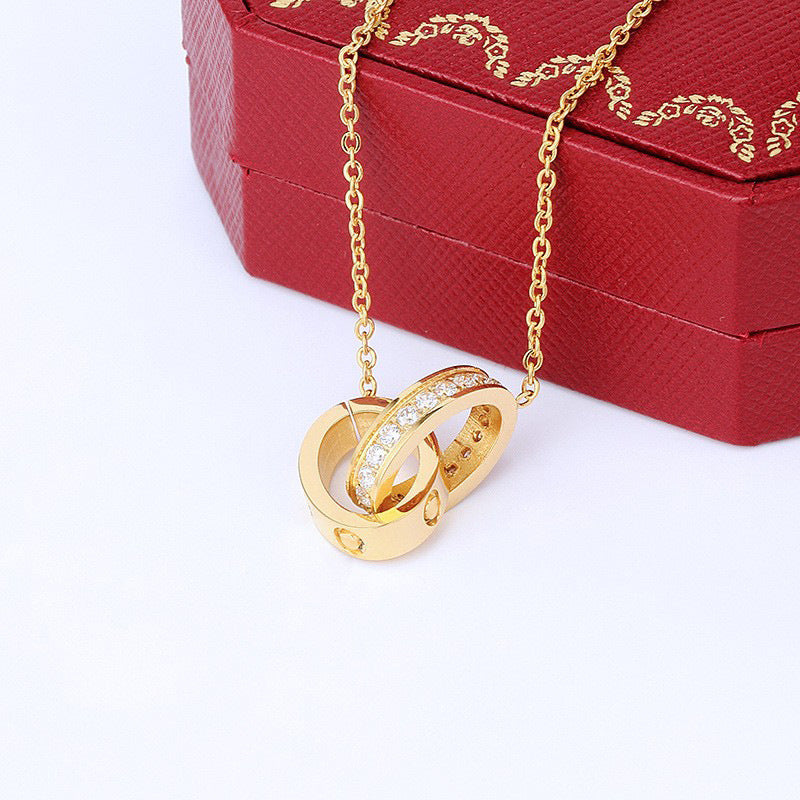 Full Diamond Buckle Gold Couple Top Necklaces