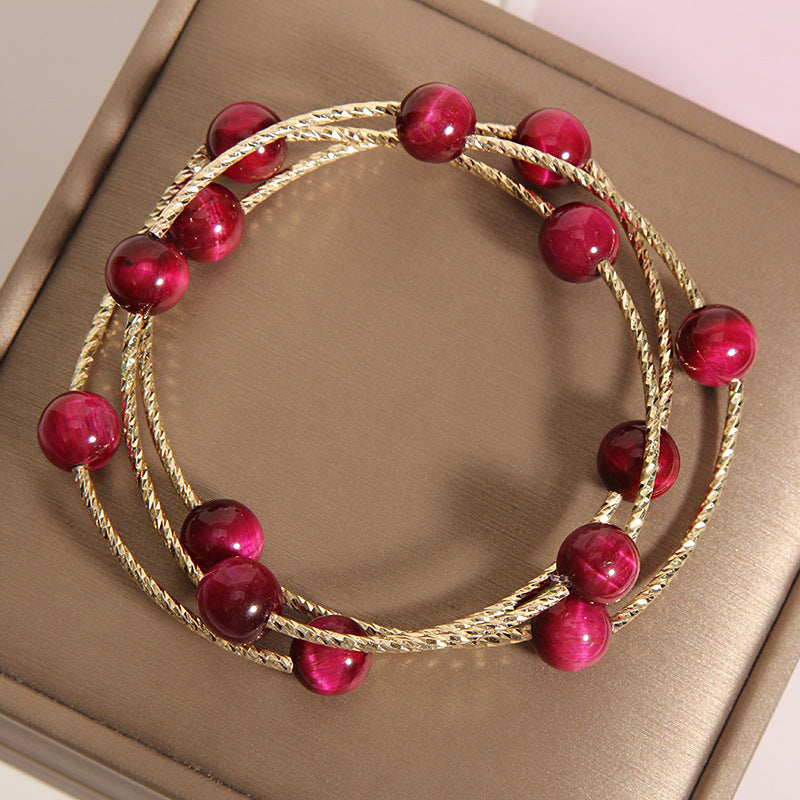Women's Strawberry Quartz Niche Design Pink Crystal Bracelets
