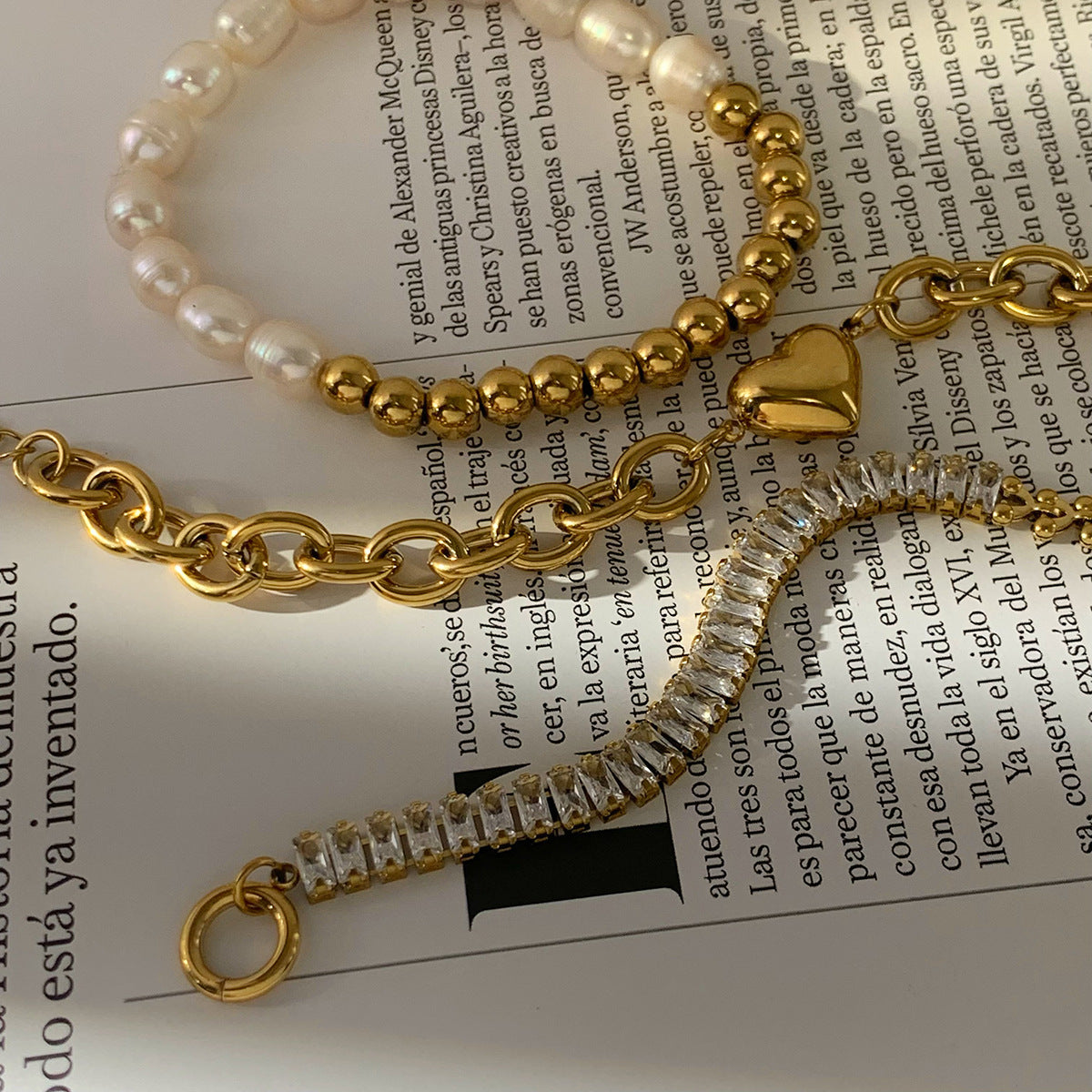 Natural Freshwater Pearl Heart Zircon Suit Creative Bracelets