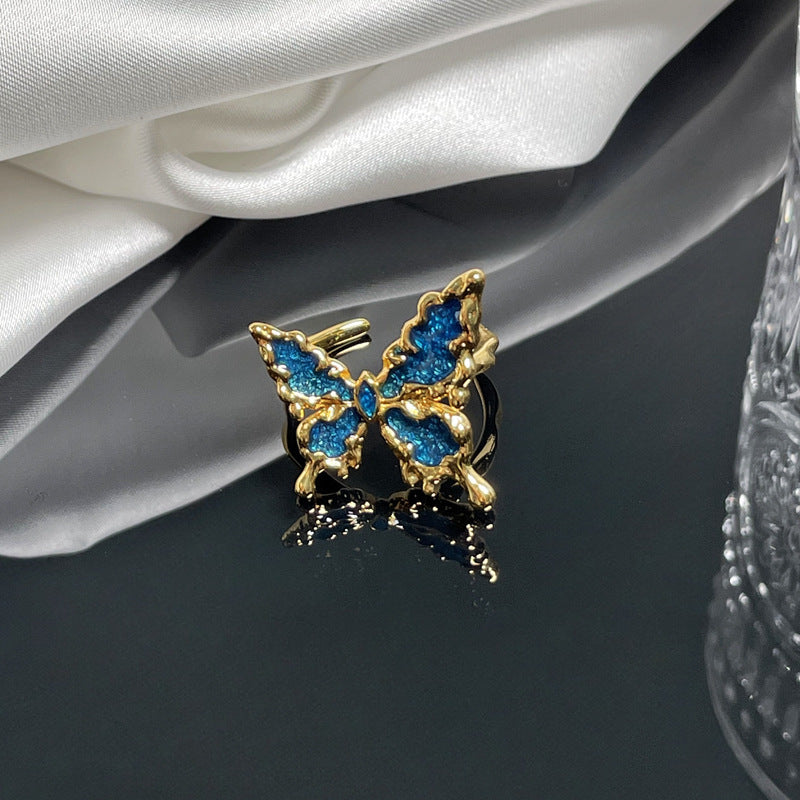 Style Lava Irregular Liquid Butterfly Female Adjustable Pleated Rings
