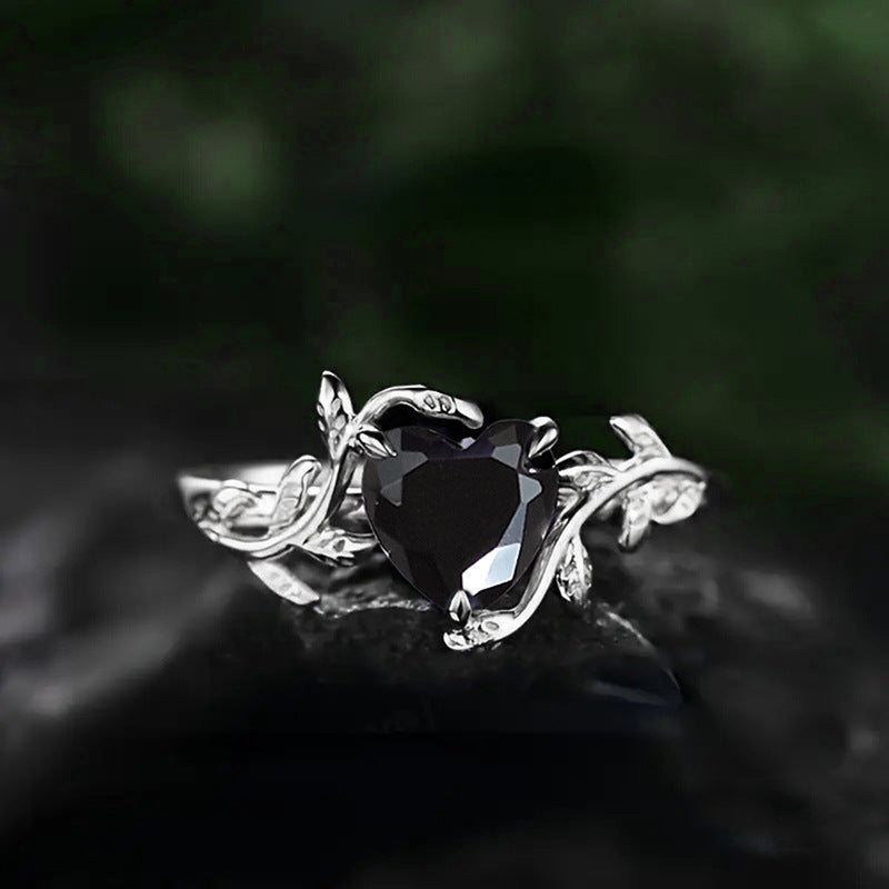 Shi Sweet Cool Wind Thorn Black Heart Female Leaves Rings