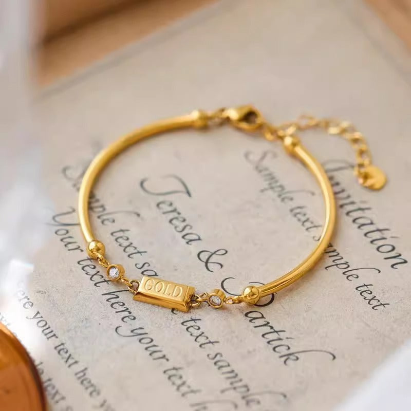 Women's Round Beads Titanium Steel Plated Simple Curved Bracelet