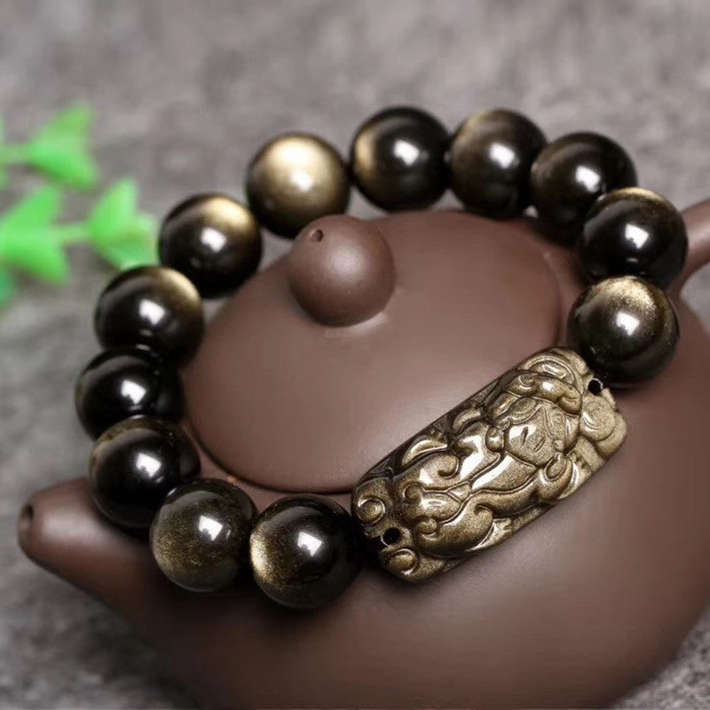 For Natural Mexican Obsidian Gold Lucky Pig Bracelets