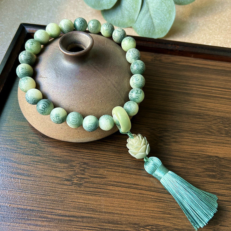 Chinese Style White Jade Bodhi Root Han Clothing Flexible Tassel Rings
