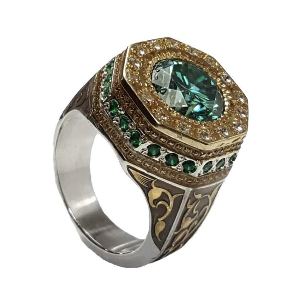 Men's Ornament Popular Retro Totem Two-tone Domineering Rings
