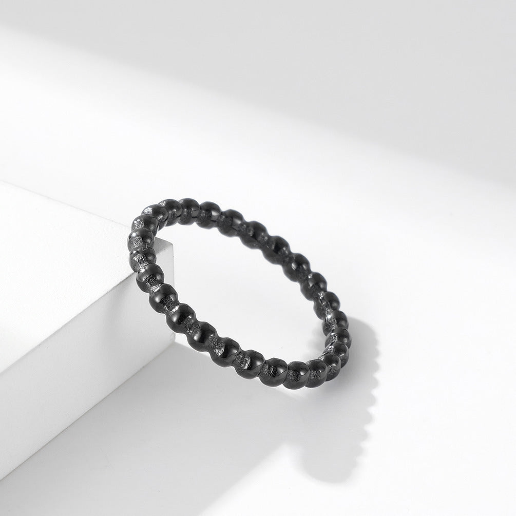 Women's Titanium Steel Small Beads Stackable Simple Wear Little Finger Rings
