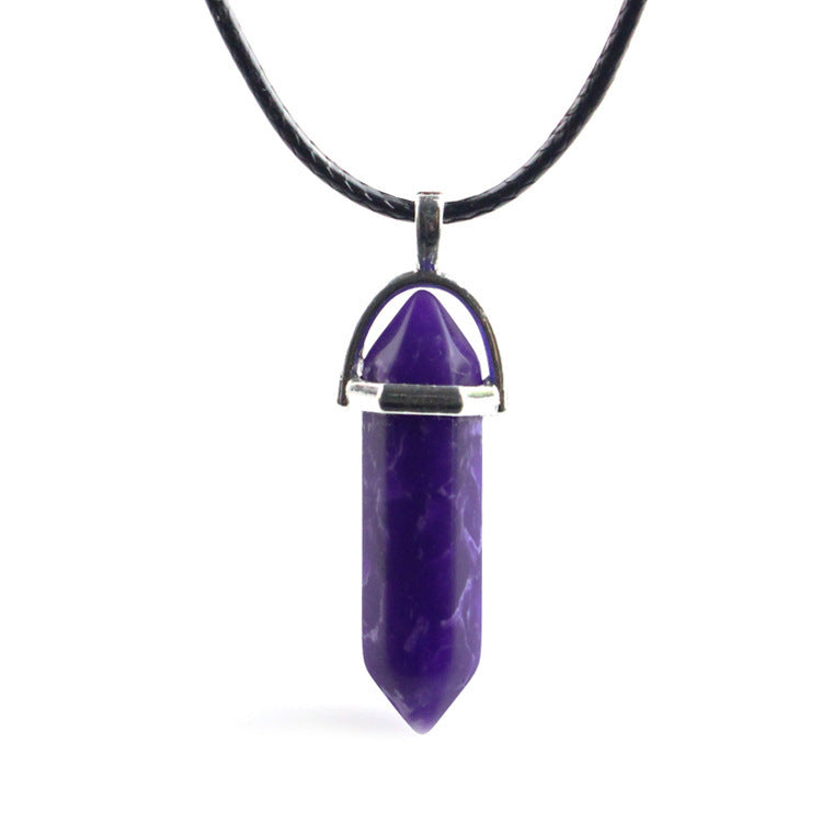 Natural Stone Hexagon Prism Fashion Crystal Necklaces