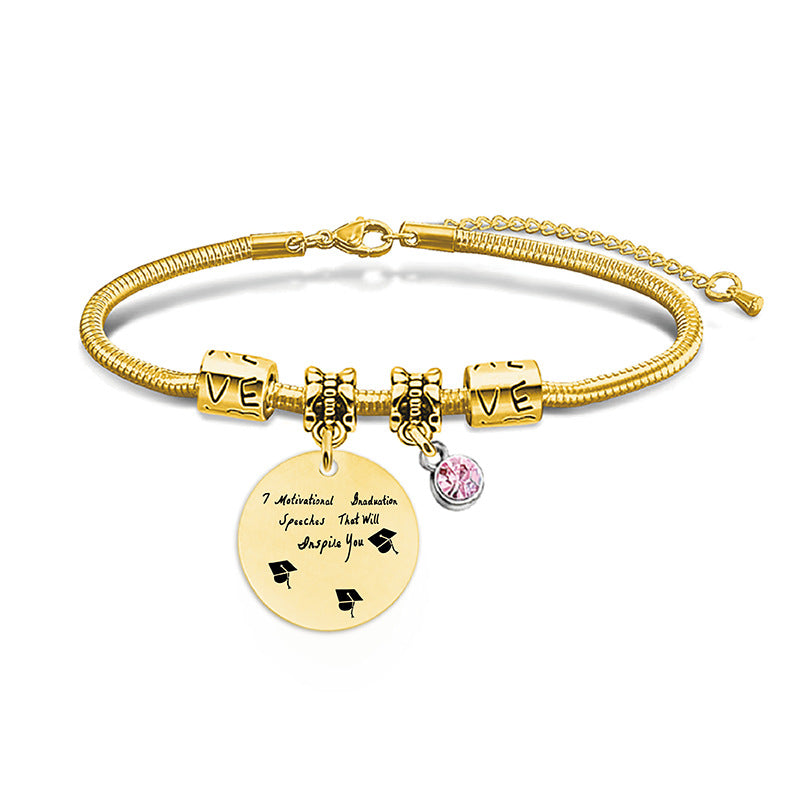 Stainless Steel Snake Bone Graduation Memorial Pink Bracelets