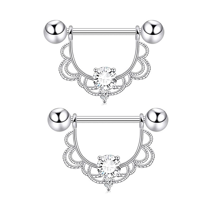 Steel Pink Series Zircon Nipple Love Moon Adhesive Earrings