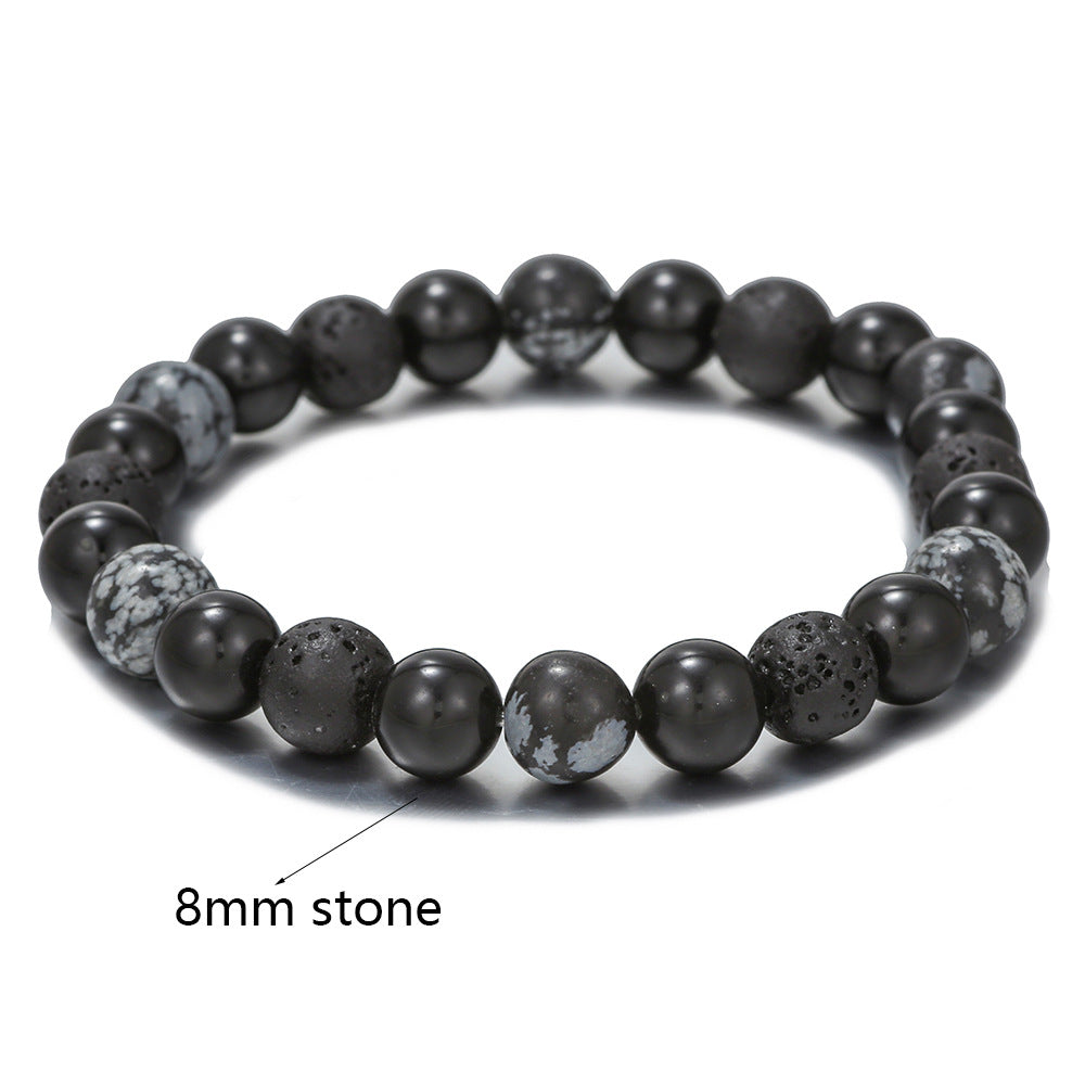 Women's & Men's Black Agate Haematite Snowflake Stone Design Bracelets
