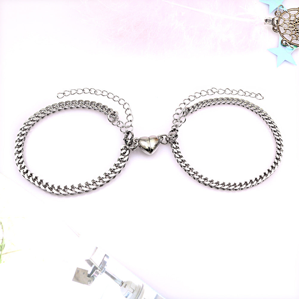 Heart-shaped Couple Stainless Love Magnet Stylish Simple Personality Bracelets