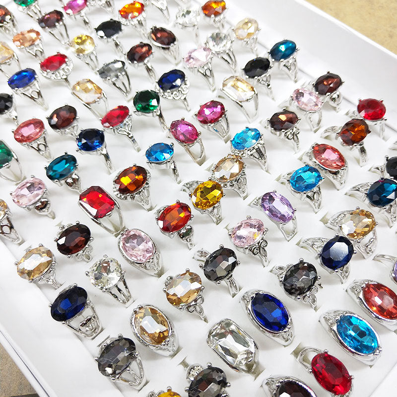 Women's Mixed Colored Glass Crystal Gemstone Ornament Rings