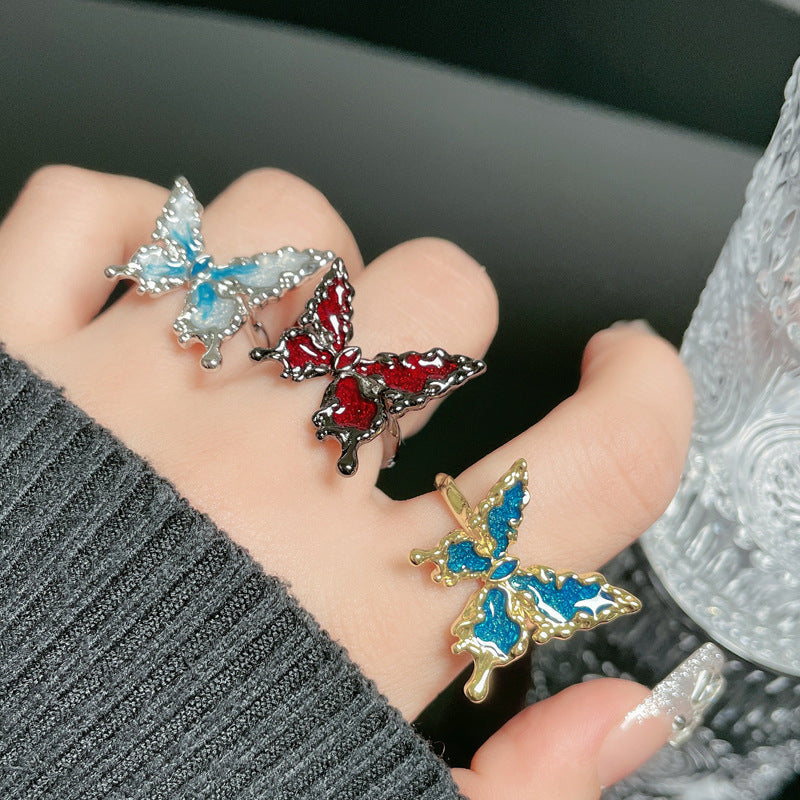 Style Lava Irregular Liquid Butterfly Female Adjustable Pleated Rings