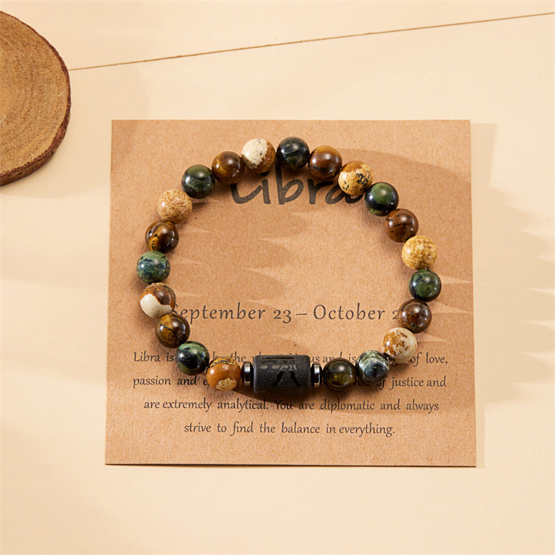 Personality Twee Constellation Elastic Beaded Tigereye Bracelets
