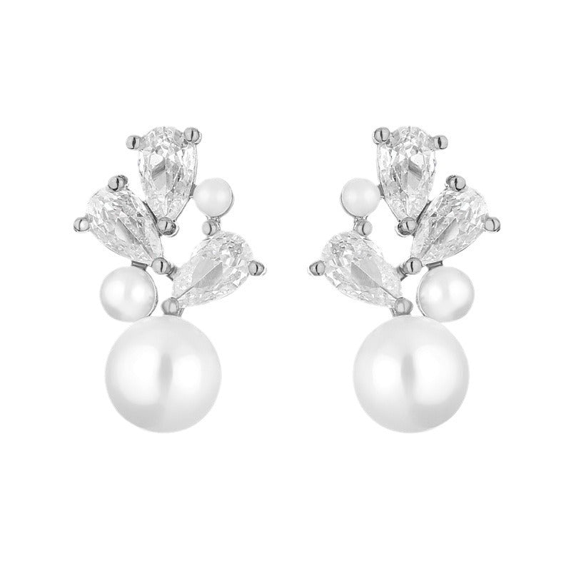 Zircon Pearl Fashion Temperament Bride Sweet Stud Earrings