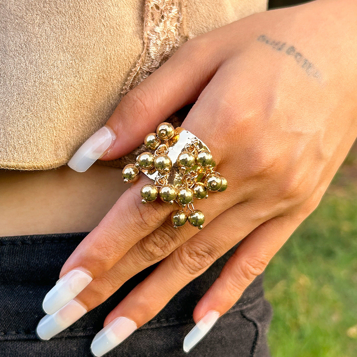 Vintage Court Inlaid Geometric Niche Malachite Rings