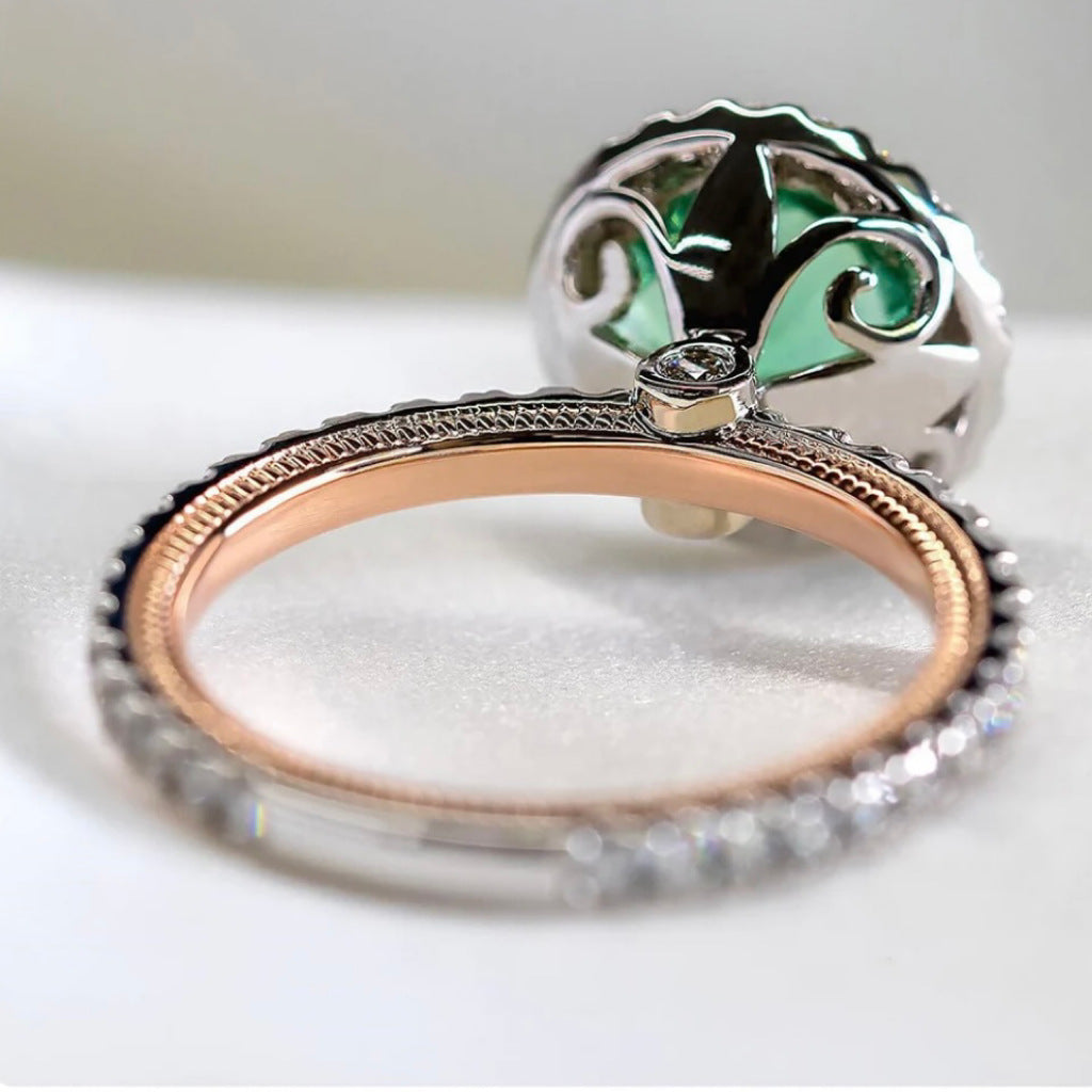 Women's Fashion Zircon Two-color Alloy Inlaid Emerald Rings