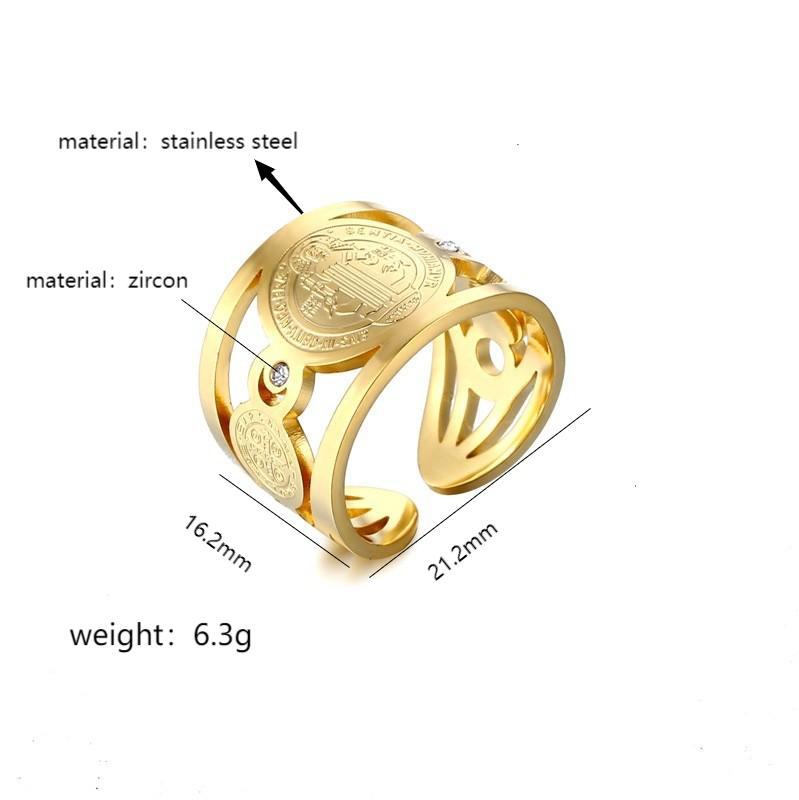 Inlaid Zirconium Stainless Steel Gold Plated Exorcist Rings
