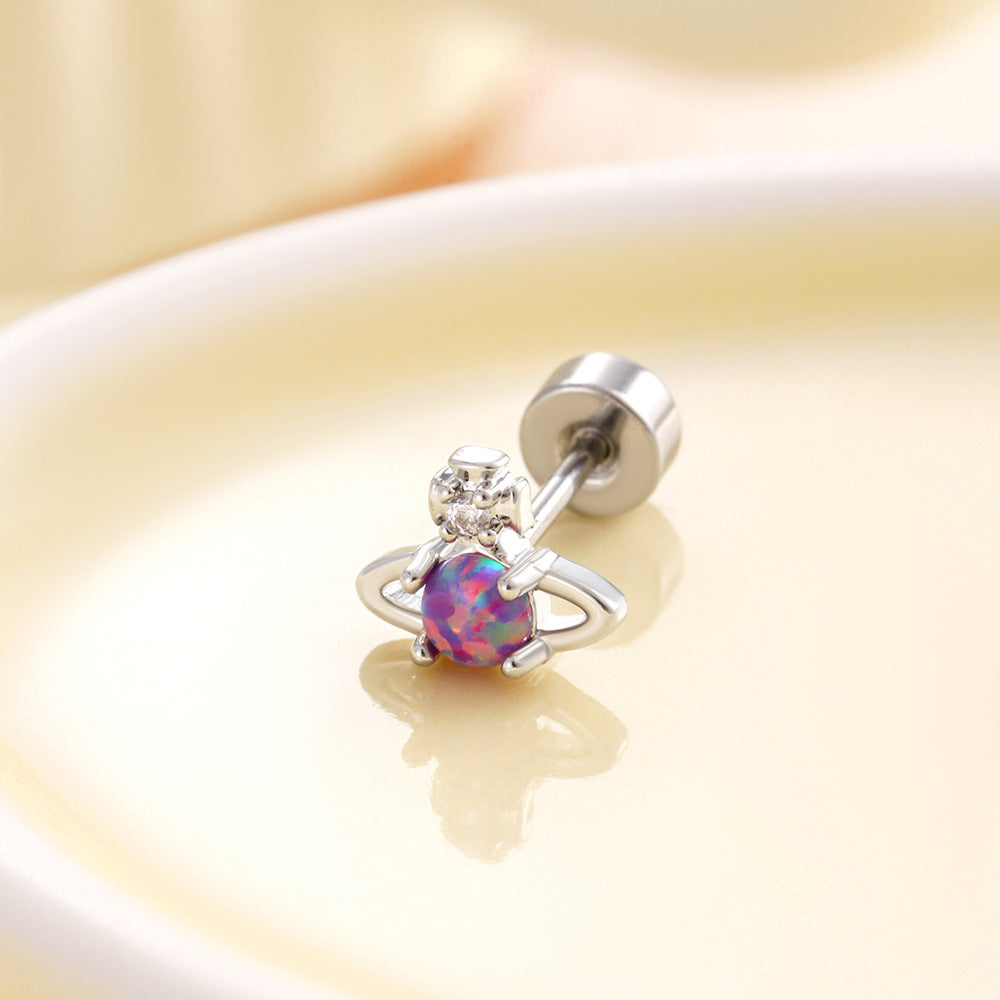 Henson Opal Saturn Niche High-grade Titanium Steel Screw Earrings