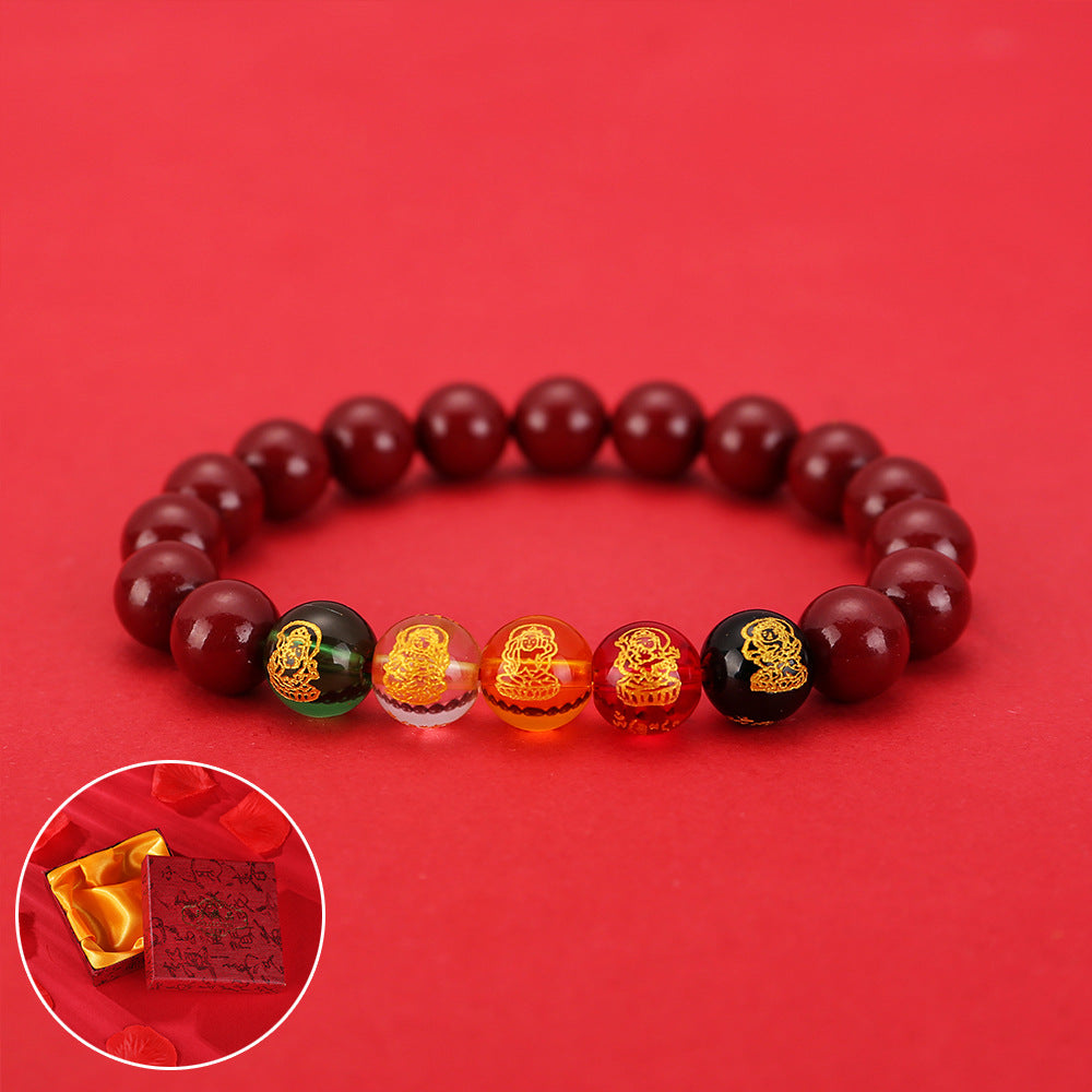 Women's & Men's Five Gods Of Wealth Vermilion Sand Life Gift Red Rope Bracelet