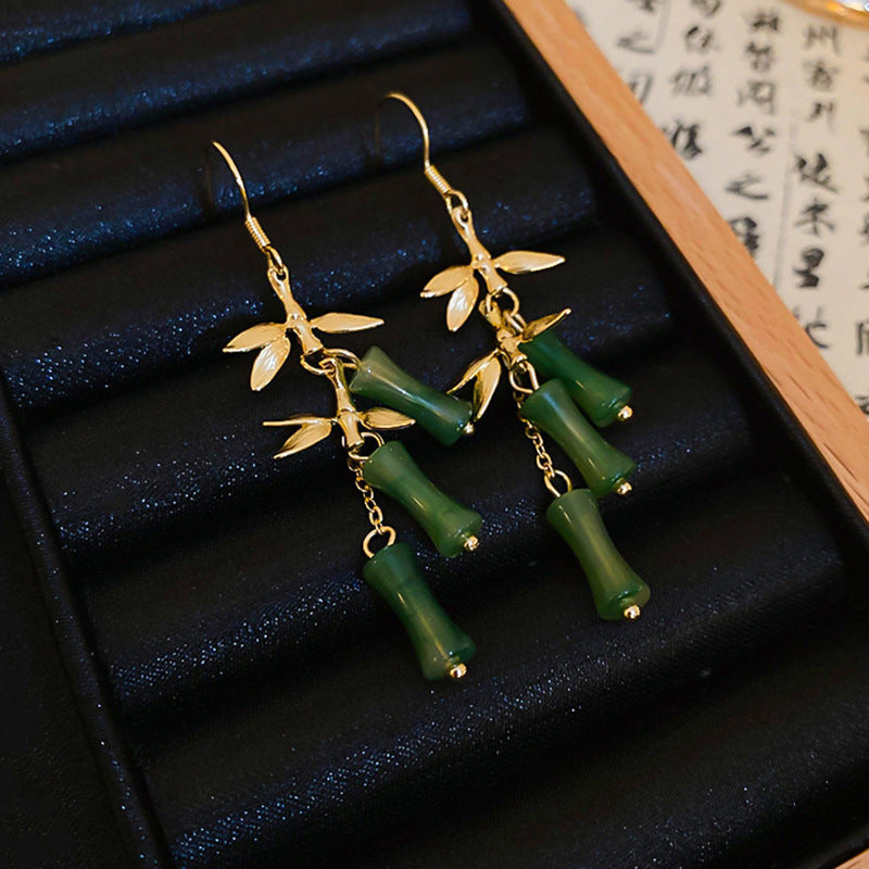 Chinese Style Flower Bamboo Tassel Fashion Trend Ear Hook Earrings