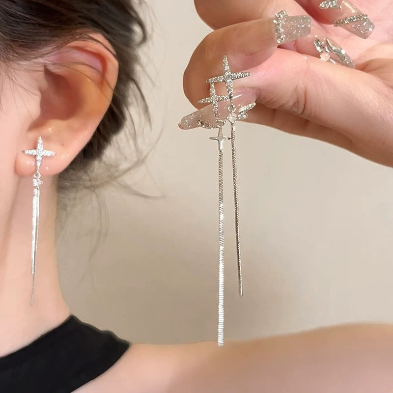 Needle Fully Jeweled Loving Heart Bow Earrings