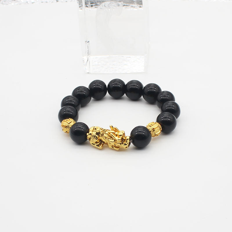 Women's & Men's Placer Gold Double Imitation Hard Pure Obsidian Bracelets