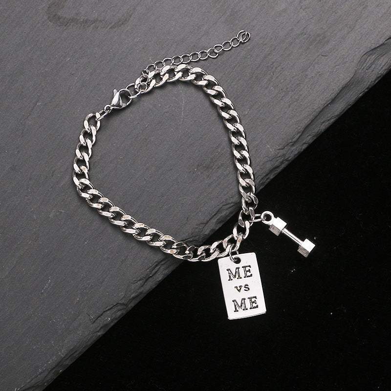 Men's Style Small Dumbbell Trendy Simple Personality Hip Hop Couple Bracelet