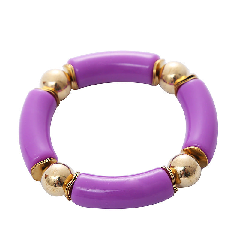 Thick Curved Tube Gold Beaded Stretch Bracelets